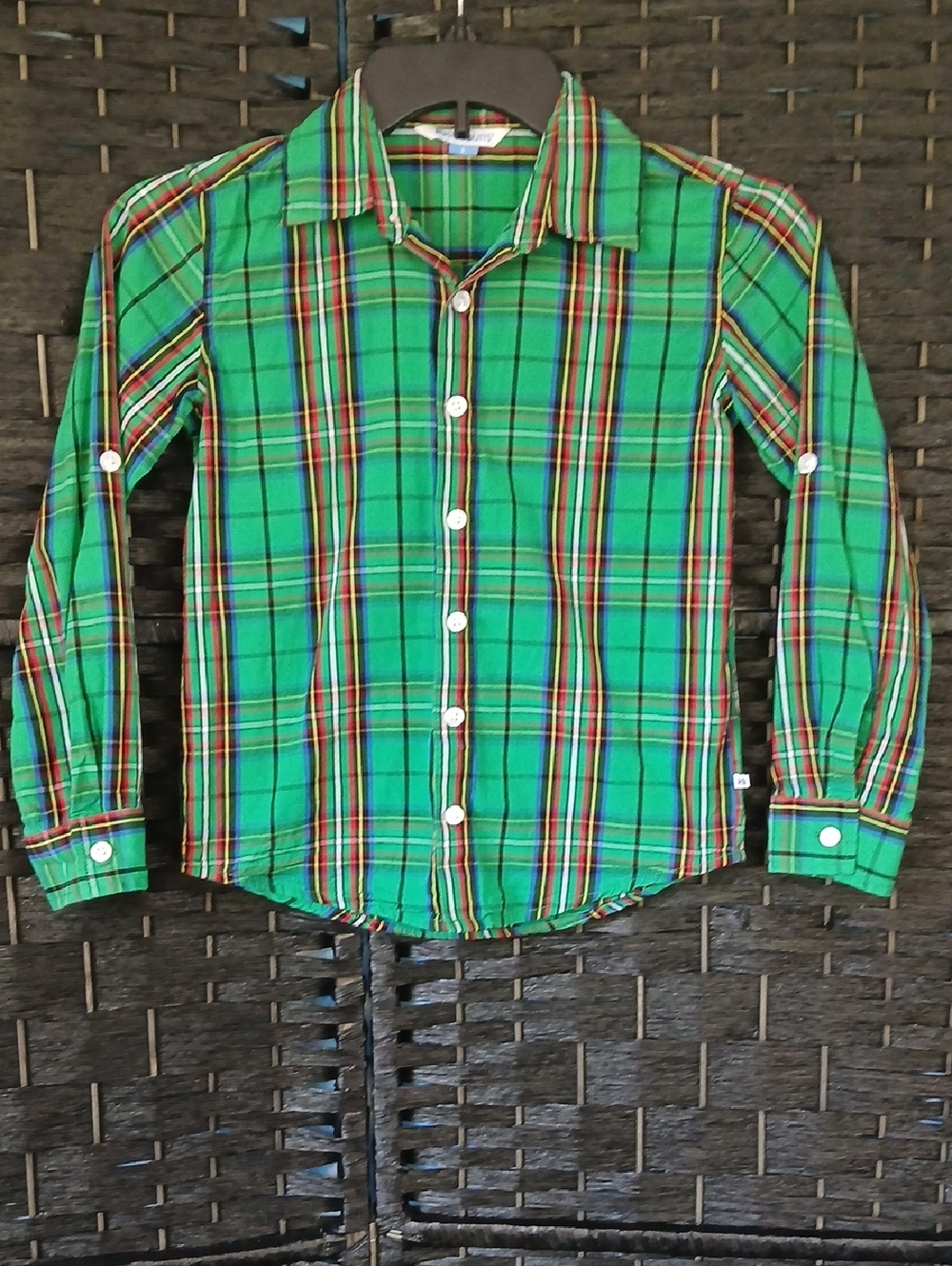 RuggedButts Green Plaid Boys SZ 8 Long-Sleeve Button-Down Shirt